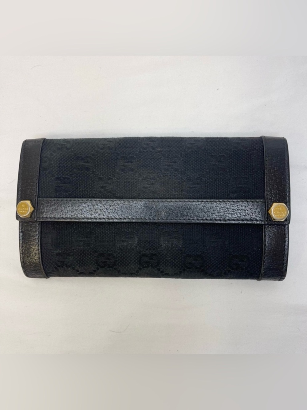 Gucci GG Monogram Continental Wallet with Gold Accents-EUC